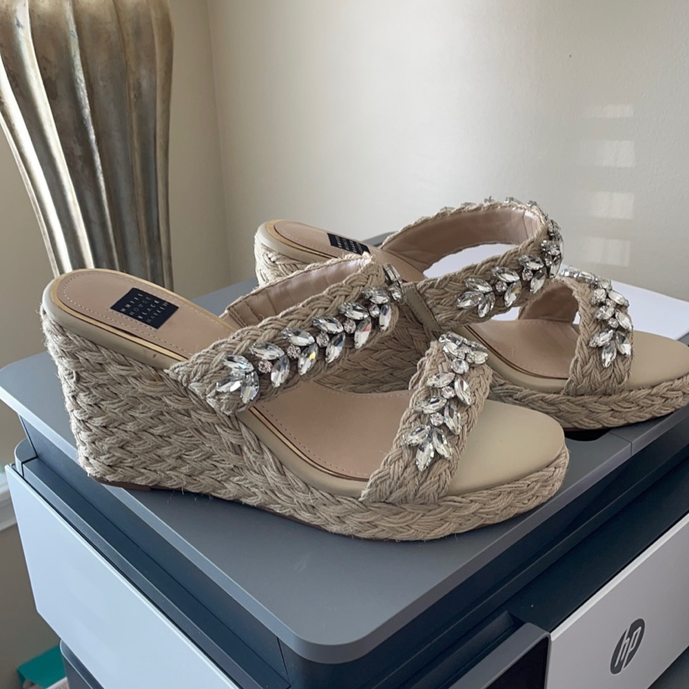 White House Black Market embellished wedge heel